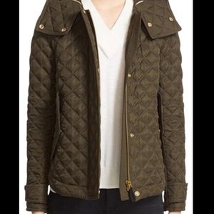 Olive Green Burberry Quilted Jacket with Hood